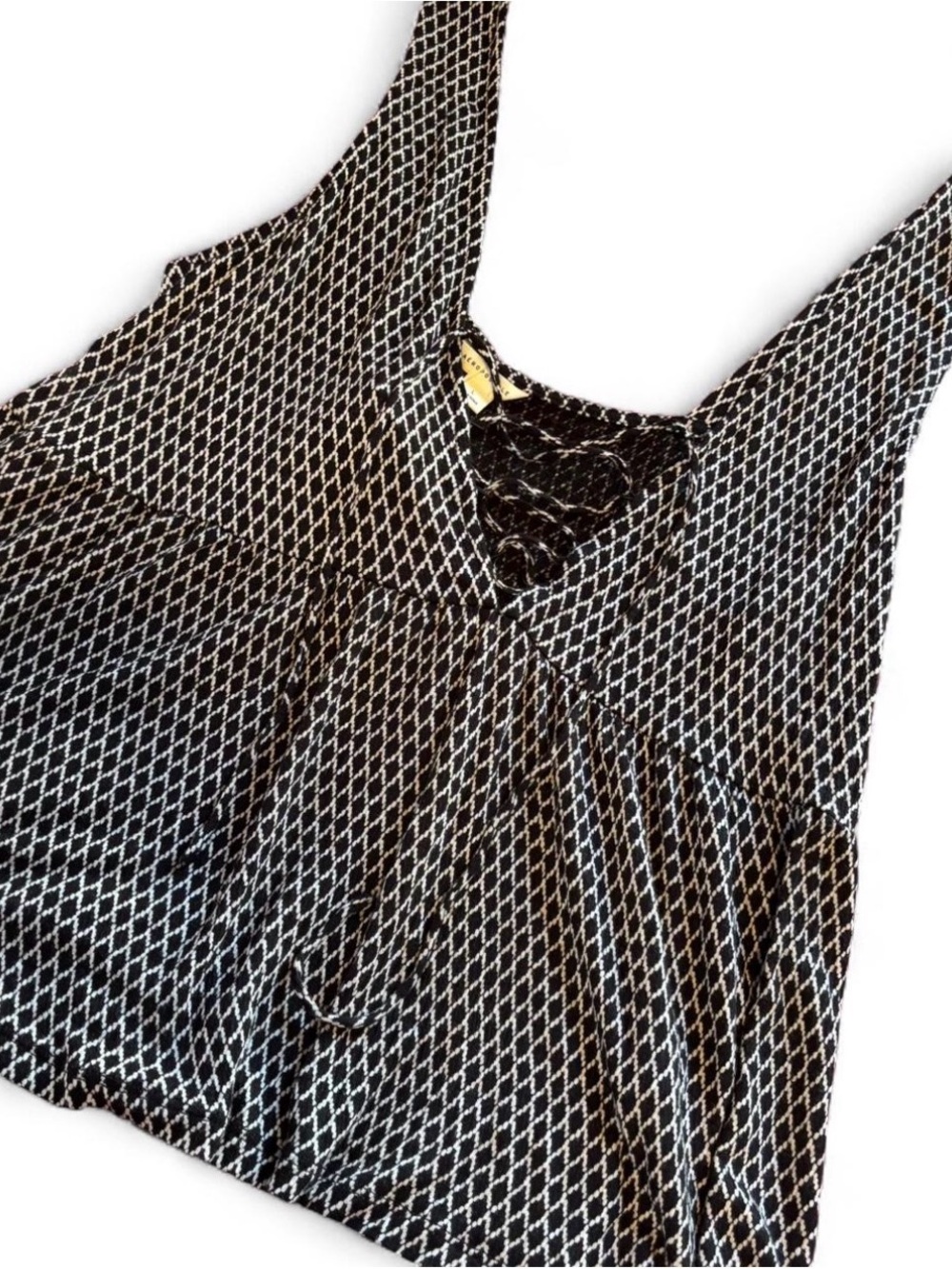 NWT Aeropostale Black White Babydoll Tank Top Tie Front Detail Size Large